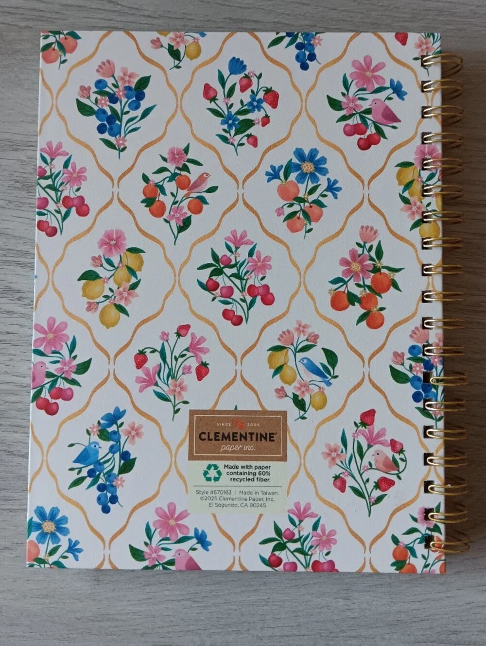 Clementine Paper Inc. Spiral Bound Hardcover Notebook Lined Pages Floral 10